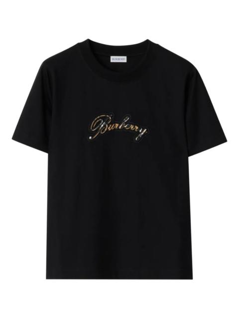 Burberry Burberry Check Cursive Logo Cotton T-shirt