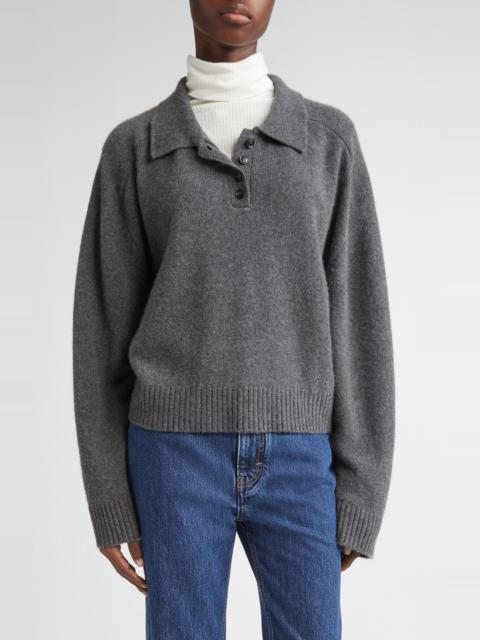Loulou de Saison LOULOU DE SAISON Homere Cashmere Polo Sweater in Anthracite Melange at Nordstrom