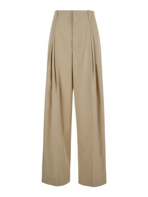 Bottega Veneta Bottega Veneta Women Beige High-Waisted Pants With Pinces In Cotton Woman