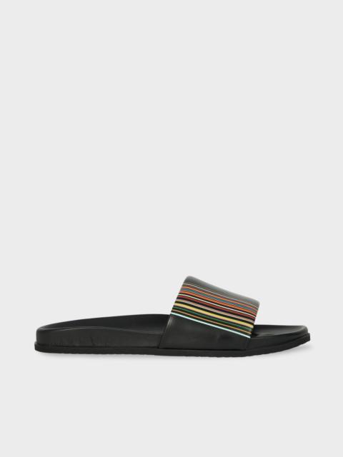 Paul Smith Black 'Signature Stripe' Leather 'Bellagio' Slides
