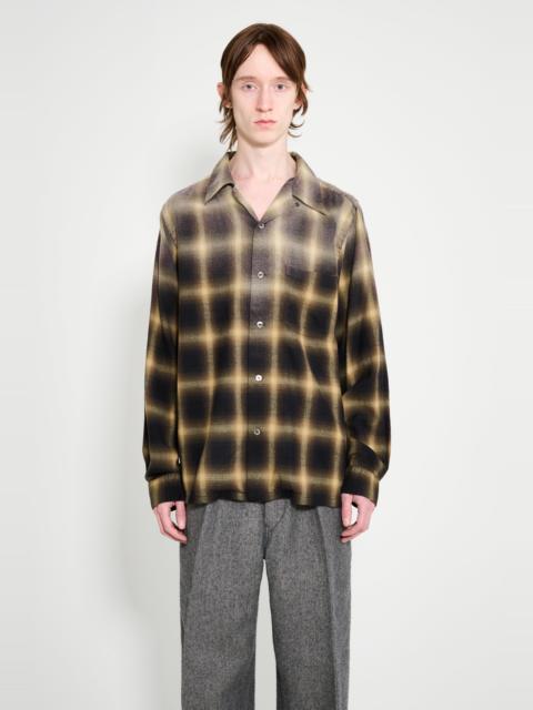 TAIGA TAKAHASHI TAIGA TAKAHASHI OPEN COLLAR SHIRT BLEACHED BEIGE PLAID