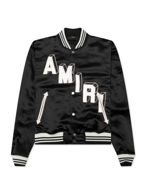AMIRI SATIN CROPPED VARSITY JACKET - BLACK