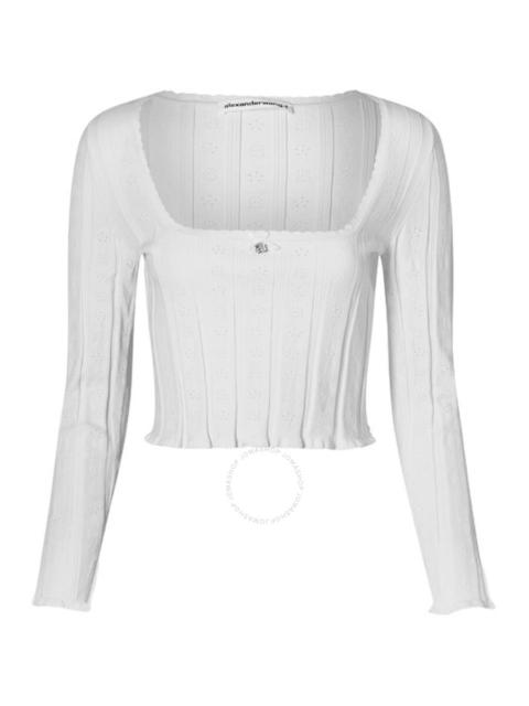 alexanderwang.t T by Alexander Wang Ladies Soft White Logo Pointelle Pullover, Size Large