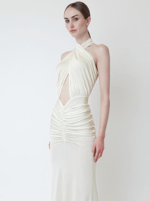 LAPOINTE Jersey Sleeveless Halter Ruched Gown