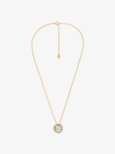 MICHAEL KORS Pavé and Logo Charm Two-Tone Necklace