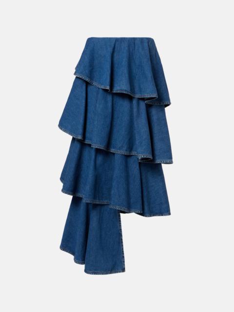 Alaïa Spiral tiered denim midi skirt