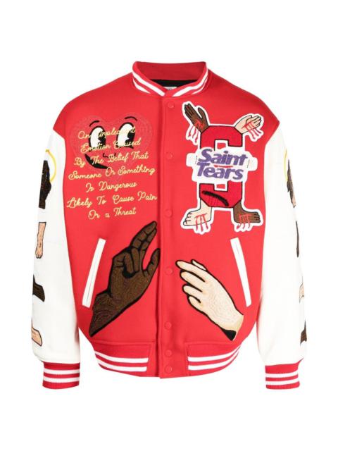 SAINT M×××××× DENIM TEARS EMBROIDERED-PATCH BOMBER JACKET