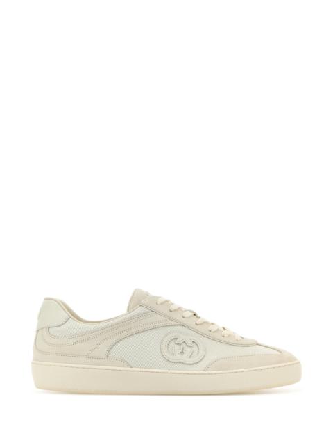 Gucci Men White Suede And Fabric Sneakers