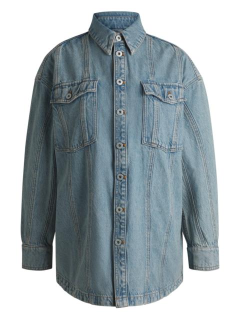 HUGO LONG-LENGTH BLUE-DENIM SHIRT WITH PATCH POCKETS