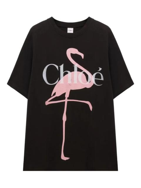 Chloé Chloe Women Oversized Fit Flamingo-Print Cotton Jersey T-Shirt