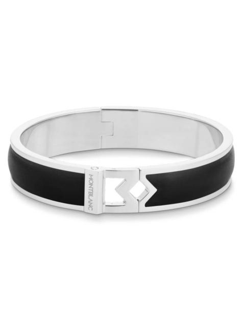 Montblanc Montblanc Rigid Steel Bracelet with Black Leather, Size L