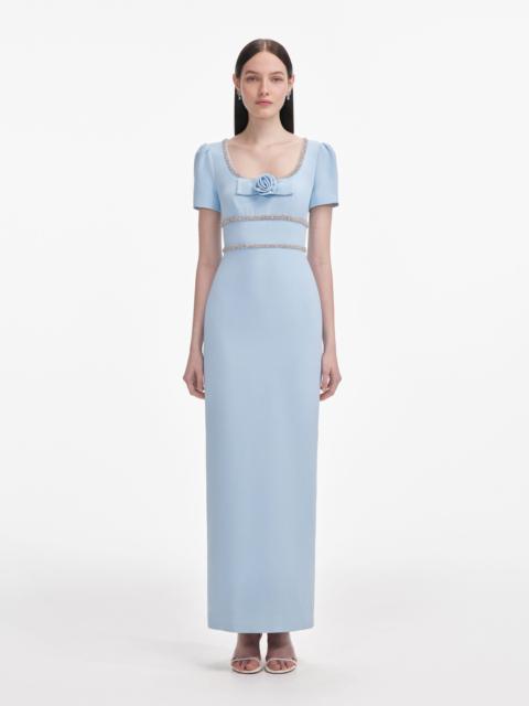 self-portrait Blue Crepe Crystal Trim Maxi Dress