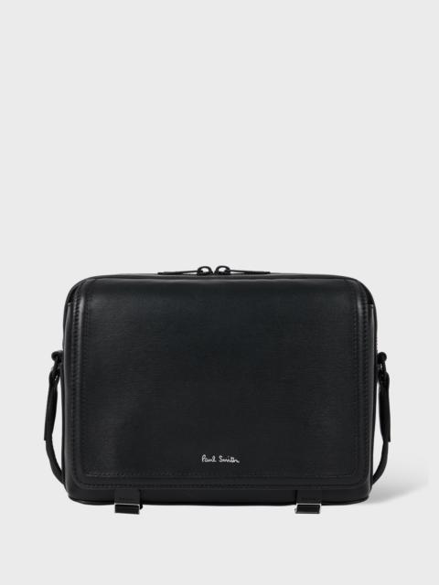 Paul Smith Black Straw-Grain Embossed Leather Messenger Bag