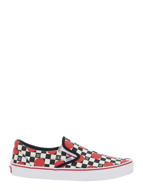 Valentino Valentino Garavani Men Multicolor Low Top Sneaker With Check Motif And All-Over Vlogo Print In Cotto