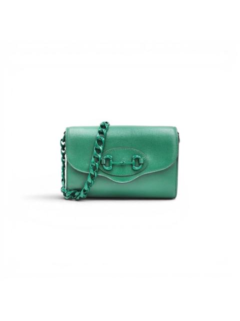 GUCCI Mini Horsebit 1955 Shoulder Bag Extra Strap in Green Leather