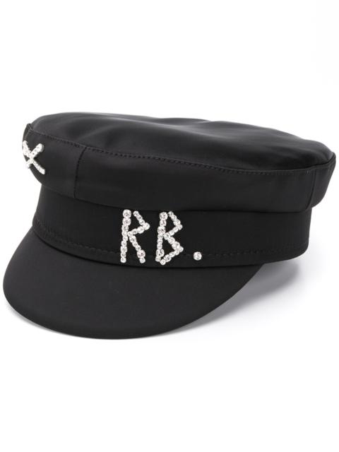 RUSLAN BAGINSKIY Black Rhinestone Logo Breton Hat