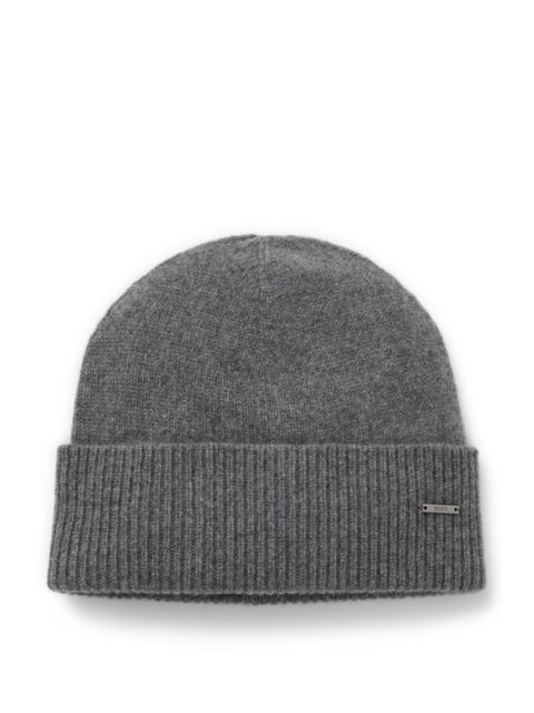 BOSS LOGO-PLAQUE BEANIE HAT IN CASHMERE