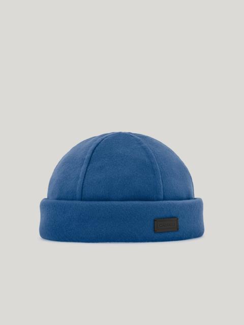 Canali PETROL BLUE BEANIE WITH DOUBLE STITCHING AND LEATHER LOGO TAG