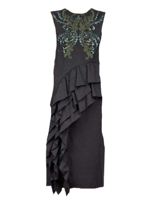 Dries Van Noten Sequinned Asymmetric Ruffle Cotton Dress