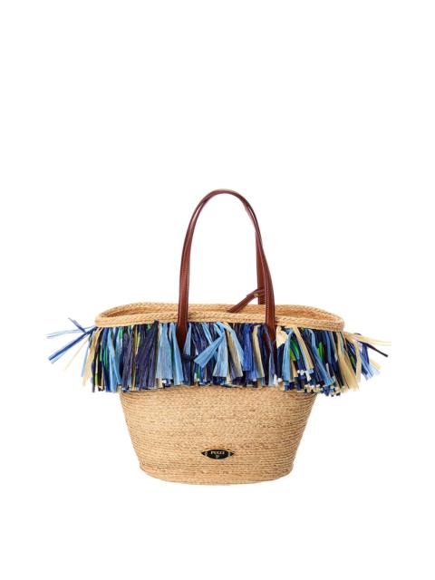 PUCCI Emilio Pucci Straw & Leather Basket Tote Bag