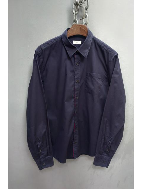 Dries Van Noten Navy Blue Button-up Shirt with Contrast Pink Placket