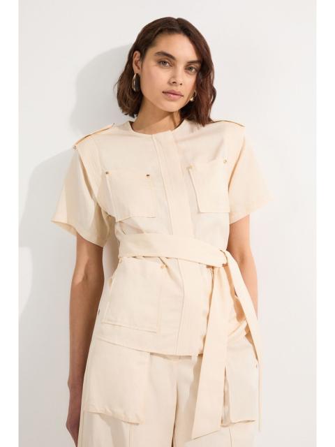 KAREN MILLEN Linen Twill Top Stitch Belted Top With Gold Studs