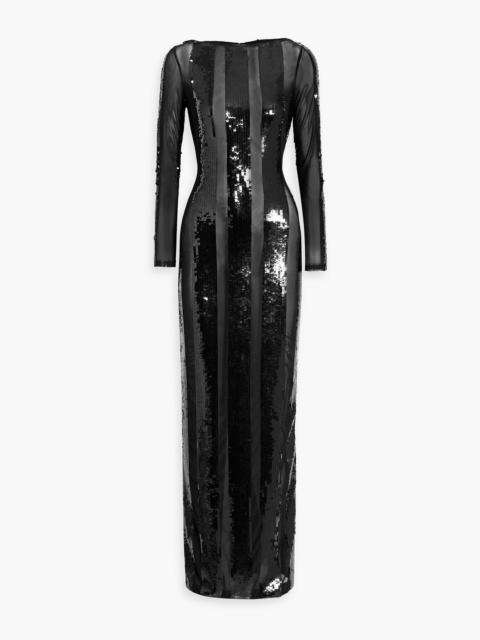 RETROFÊTE Elsi striped sequin-embellished mesh gown