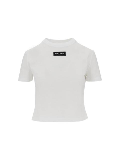 Miu Miu Miu Miu Logo Patch Cropped T-shirt White Women