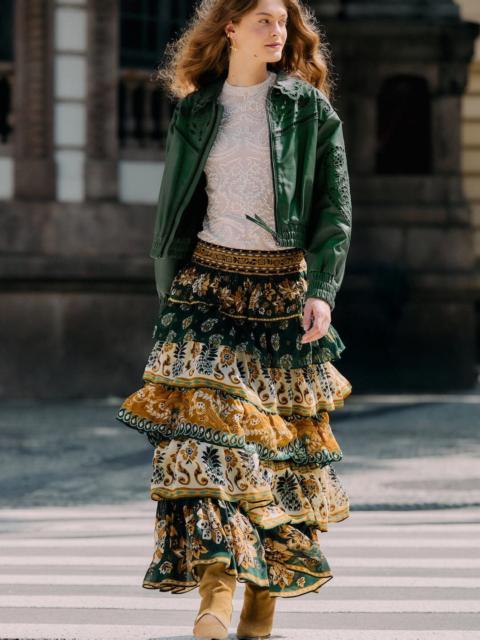 FARM RIO Green Ayla Mixed Scarves Layered Maxi Skirt