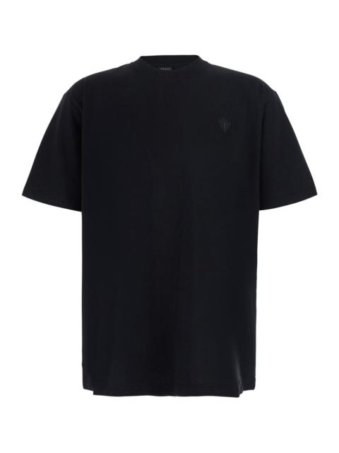GUCCI Gucci Men Black Crew Neck T-Shirt With Crest Embroidery On The Front In Blend Cotton For Men