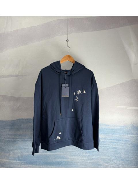 Louis Vuitton Louis Vuitton (LV) Dark Blue Hoodie with All-Over Sailing-Themed Embroidery