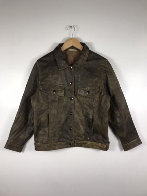 Other Designers ⚡️Vintage Cross-Way Distressed Faded Leather Trucker Jacket