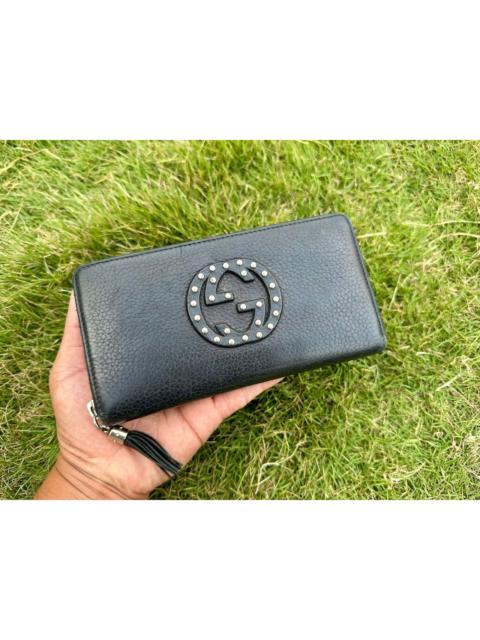 GUCCI Authentic Gucci Soho Studded Leather Zippy Wallet