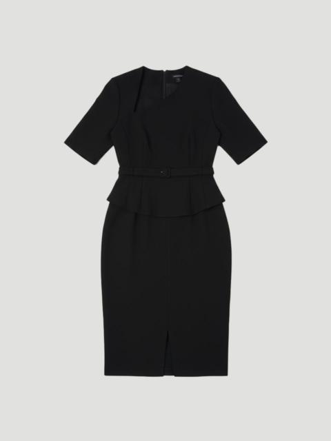 KAREN MILLEN Petite Structured Crepe Forever Asymmetric Neck Belted Pencil Midi Dress
