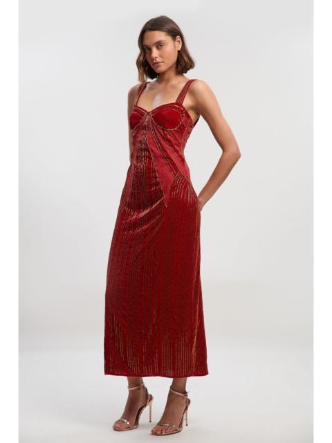 KAREN MILLEN Velvet Embellished Strappy Maxi Dress