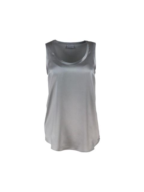 Brunello Cucinelli Sleeveless Round Neck Top In Stretch Silk