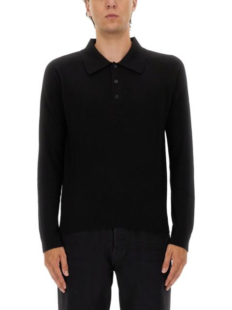 SAINT LAURENT LONG SLEEVE WOOL POLO SHIRT