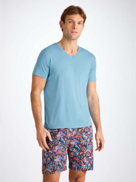 Derek Rose Men's V-Neck T-Shirt Basel Micro Modal Stretch Ocean Blue