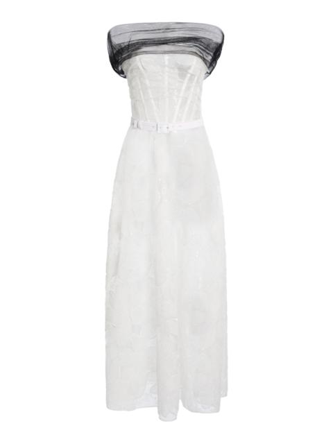 ZUHAIR MURAD Floral Tulle Midi Dress white