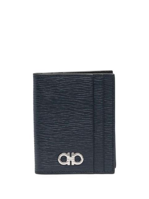 FERRAGAMO Ferragamo Men Blue Card Holder With Metallic Gancini Logo On The Front In Leather Man