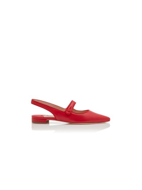 Manolo Blahnik Red Nappa Leather Slingback Flat Pumps