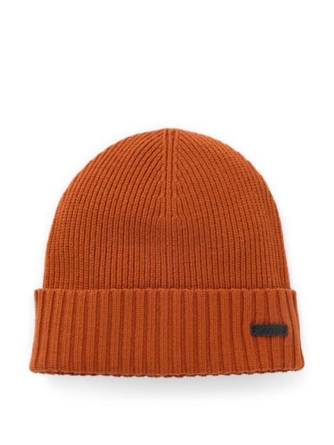 BOSS BEANIE HAT IN VIRGIN WOOL WITH LOGO PLAQUE