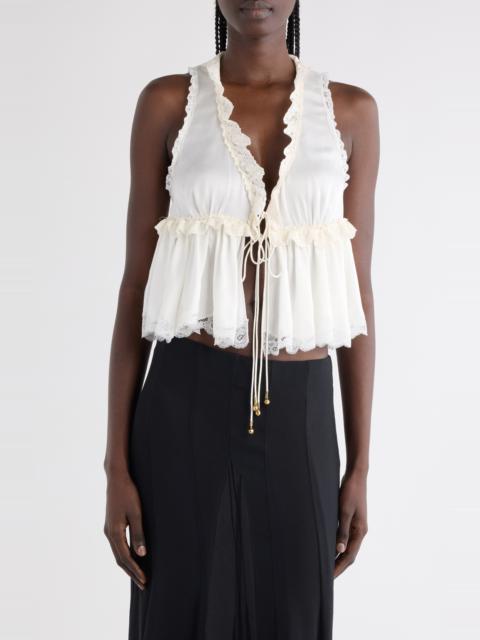 Chloé Chloé Lace Trim Tie Front Silk Top in Iconic Milk at Nordstrom