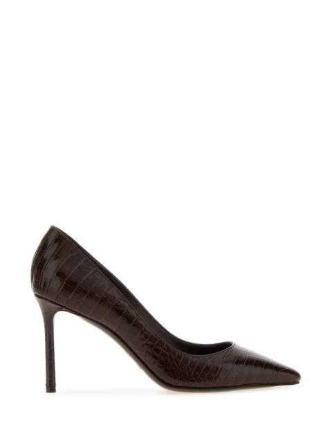 JIMMY CHOO Chocolate leather Romy 85 pumps