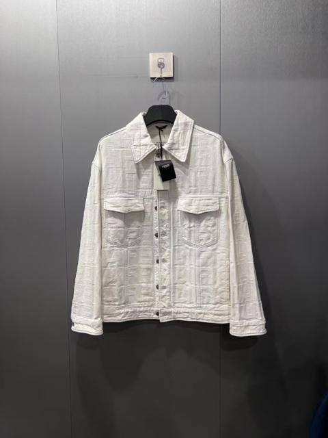 FENDI Fendi Embossed All-Over Logo Distressed Denim Jacket