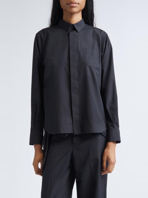 sacai Sacai Mixed Media Poplin & Satin Button-Up Shirt in Black at Nordstrom