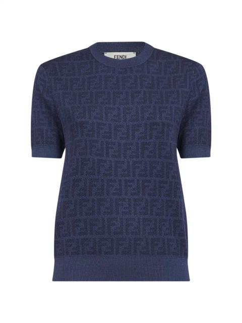 FENDI Fendi Women Denim Blue Ff Wool Crewneck Jumper