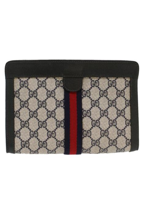 GUCCI GG Canvas Sherry Line Clutch Bag Gray Red Navy