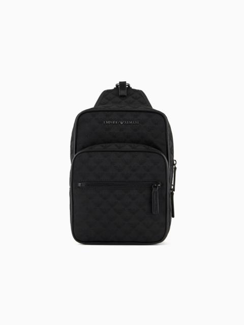 EMPORIO ARMANI Nylon one-shoulder backpack with all-over jacquard eagle