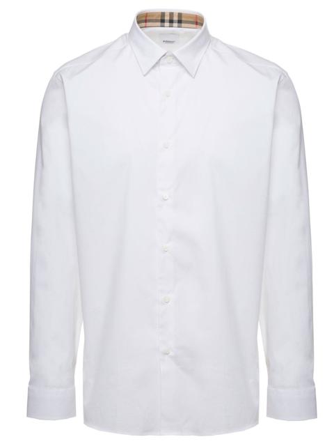 Burberry Burberry Men White Long Sleeve Shirt With Tone-On-Tone Embroidery In Stretch Cotton For Men